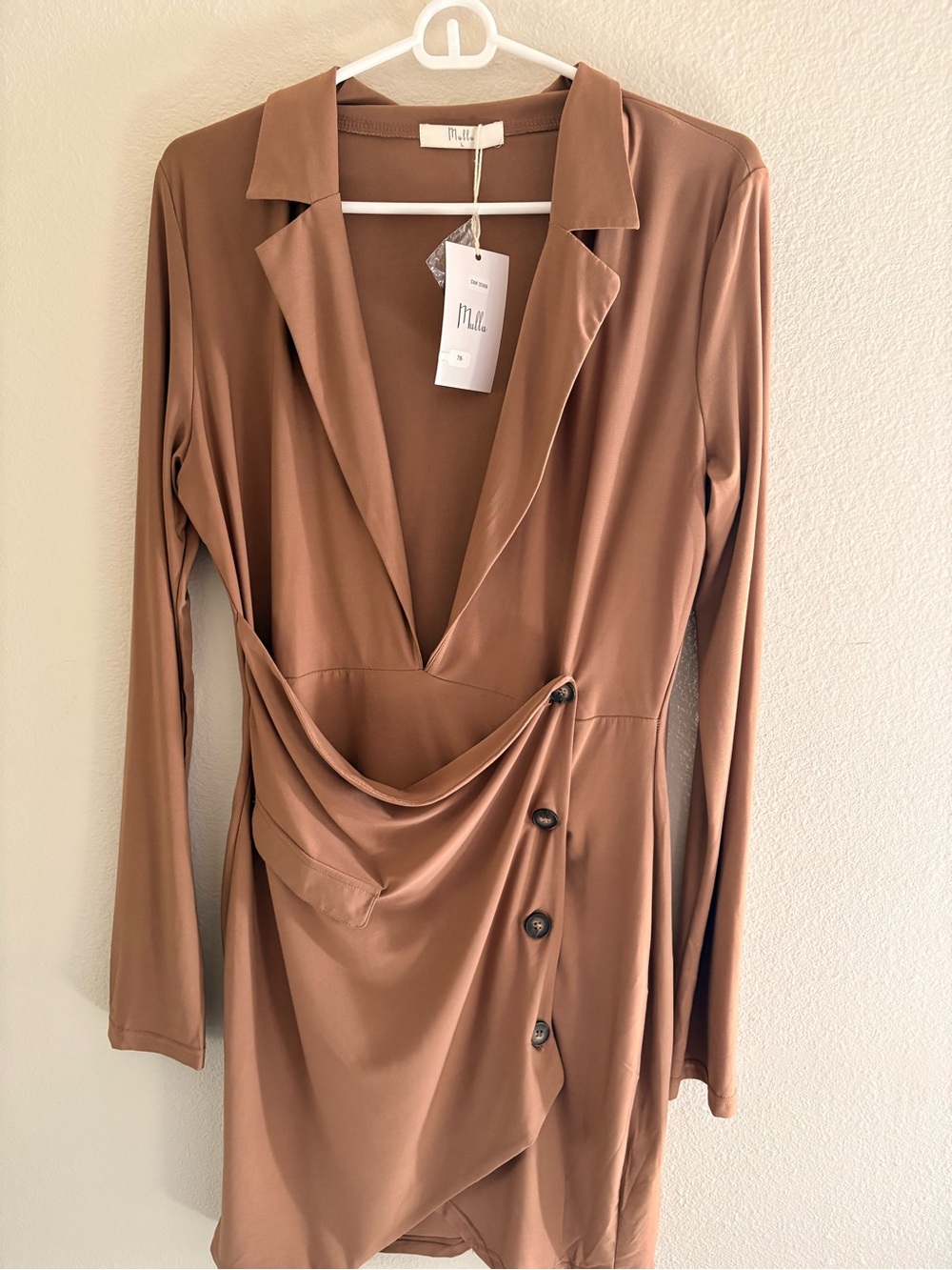 Mocha Brown Draped Blazer Mini Dress NWT Long Sleeve Wrap Front